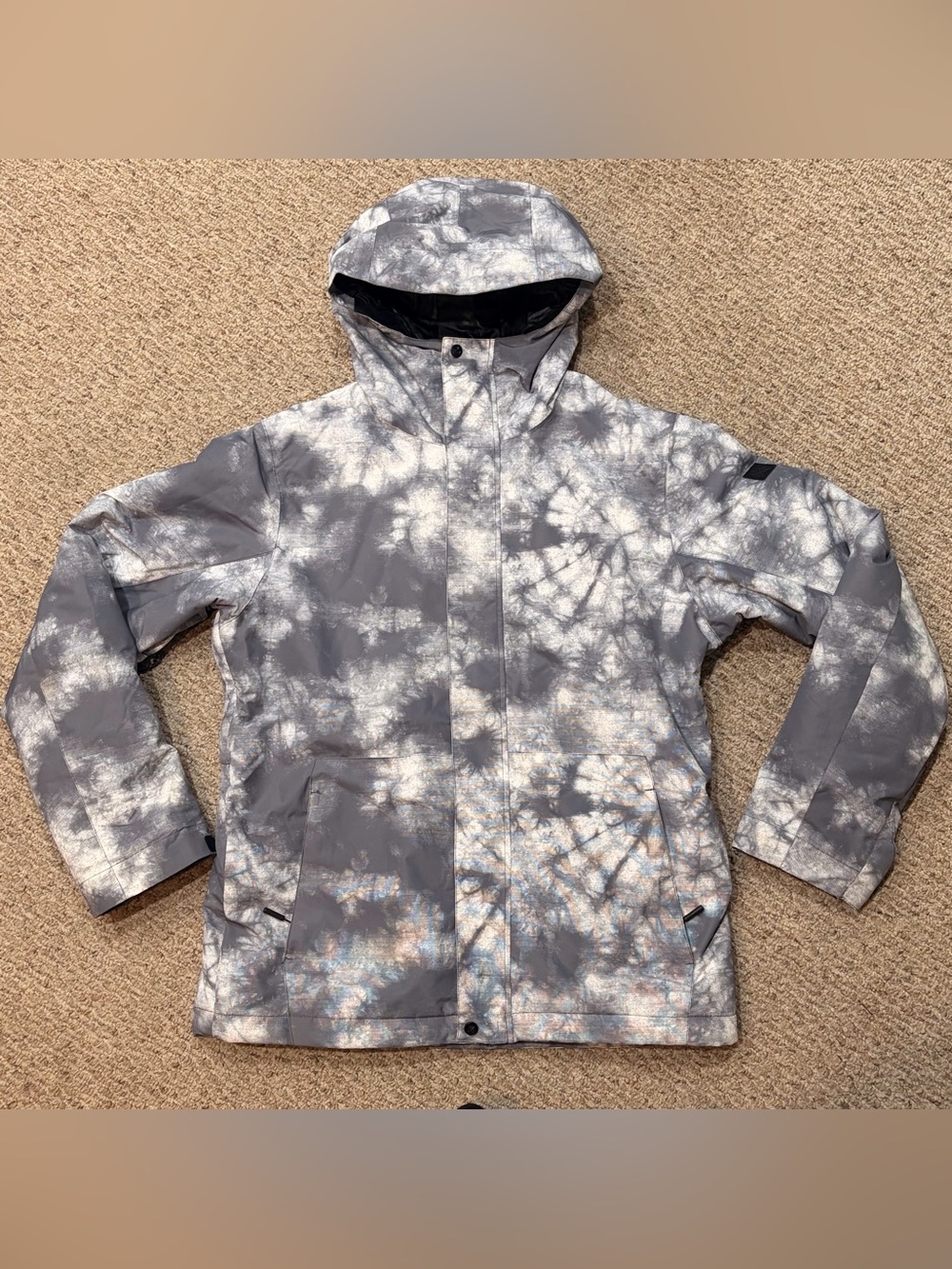 Smainsing SMN Men’s L Insulated Ski Snowboard Jacket Gray White Tie Dye Hood
